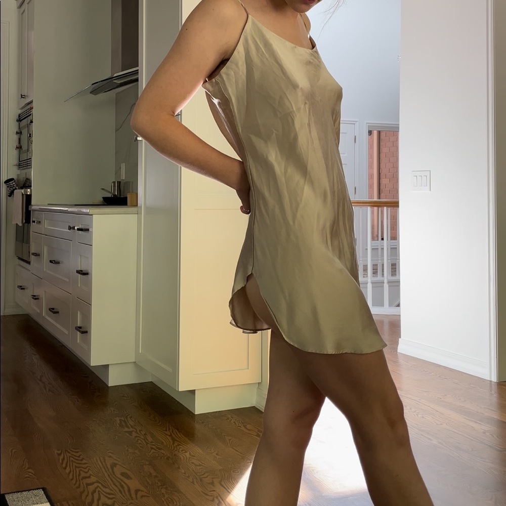 victorias secret gold label slip tan cream size large 90s vintage Silk